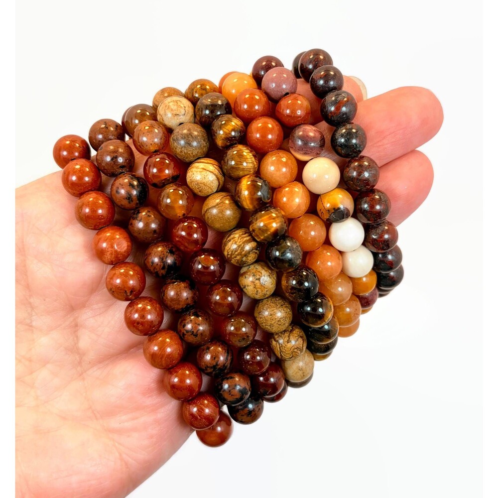 Bracelet Lot, Beaded, Stone, Set of 8, Stretch, Carnelian, Jasper, Tiger Eye